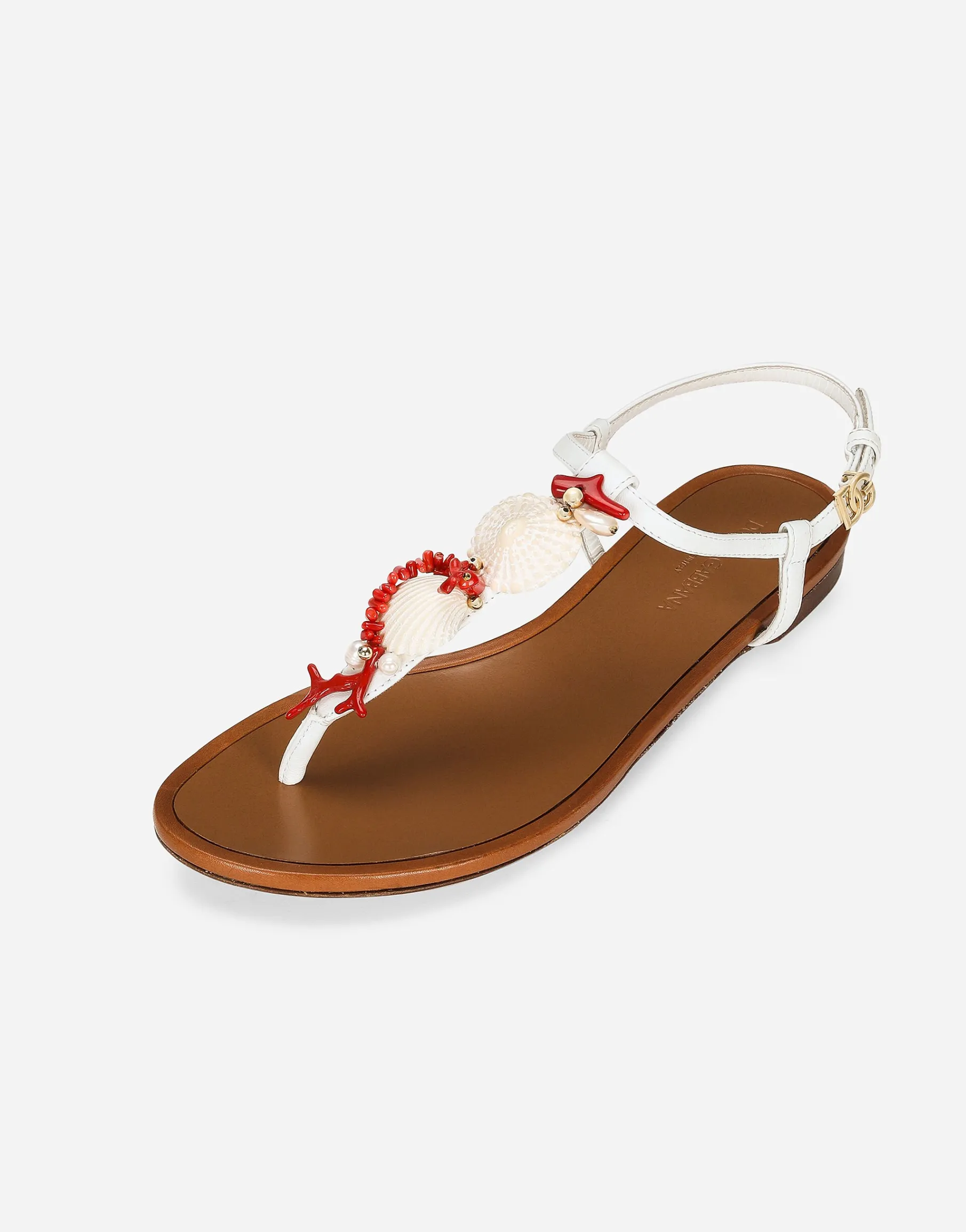 Nappa leather thong sandals with coral embroidery