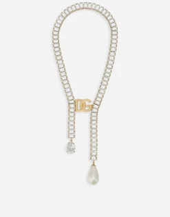 Necklace with pearls, rhinestones and DG logo