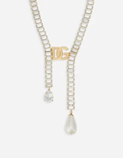 Necklace with pearls, rhinestones and DG logo