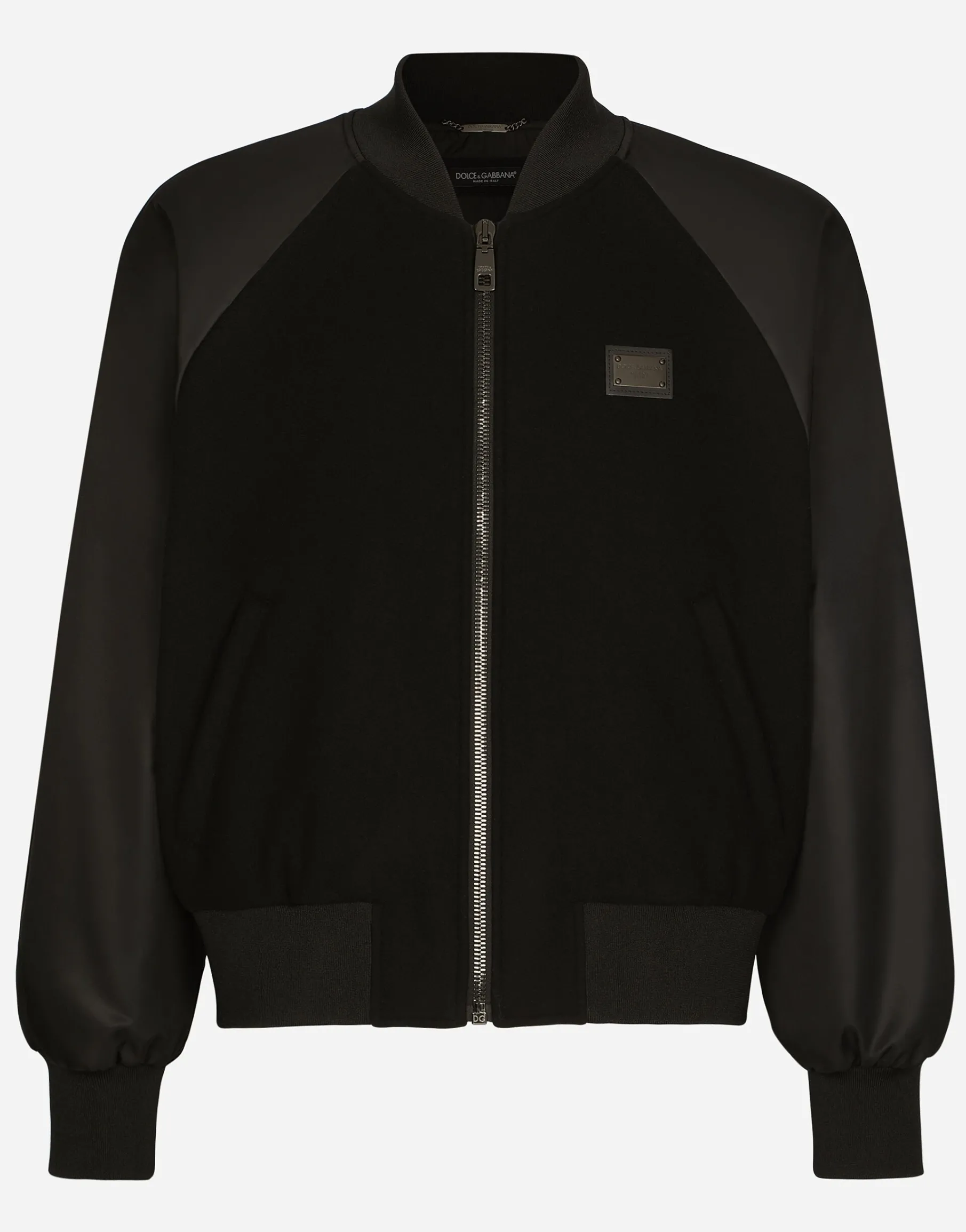 Nylon and wool jacket with branded tag