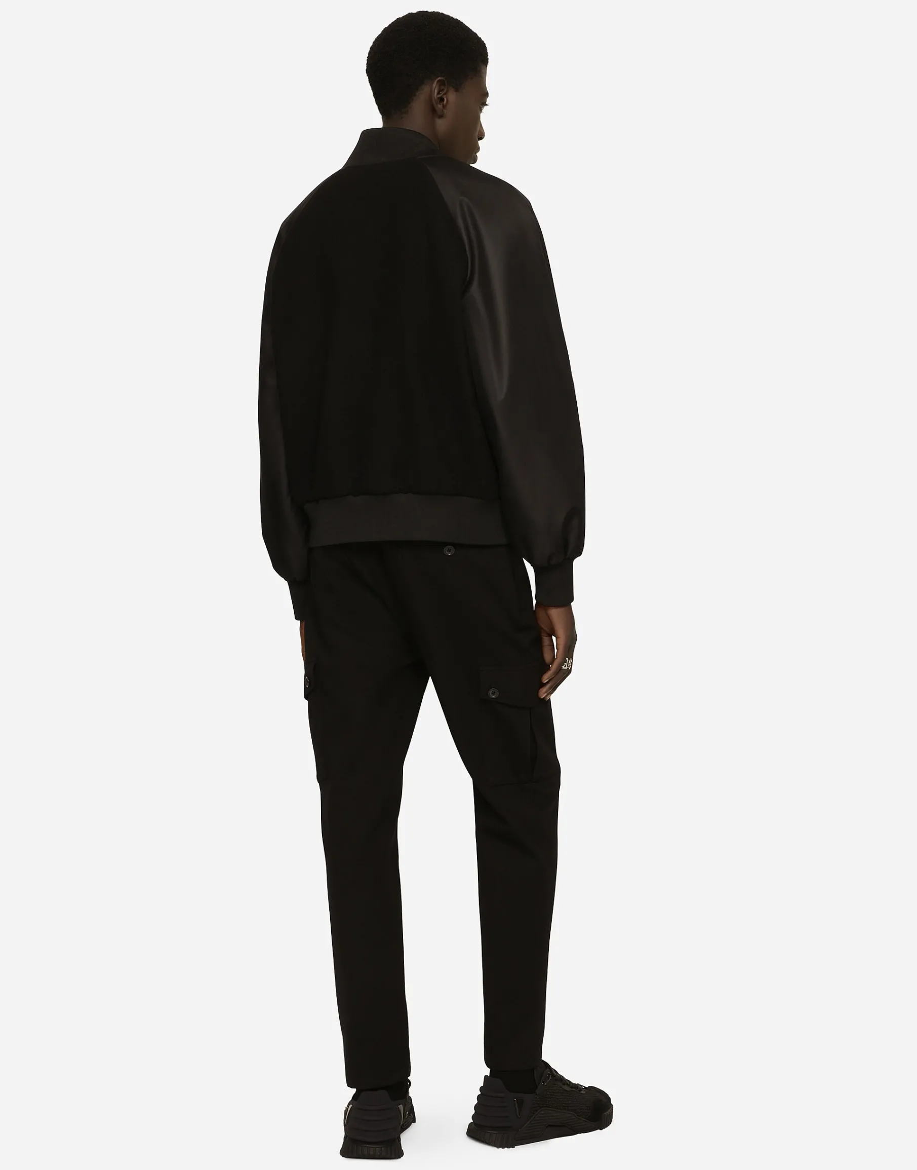 Nylon and wool jacket with branded tag