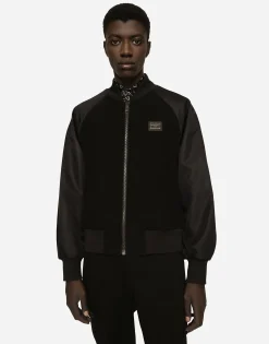 Nylon and wool jacket with branded tag