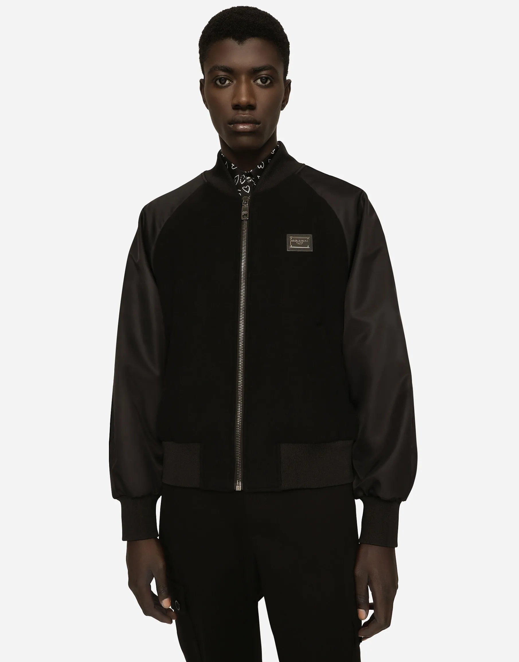 Nylon and wool jacket with branded tag