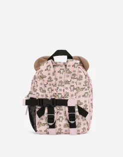 Nylon backpack with all-over logo print