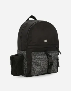 Nylon backpack with jacquard logo details