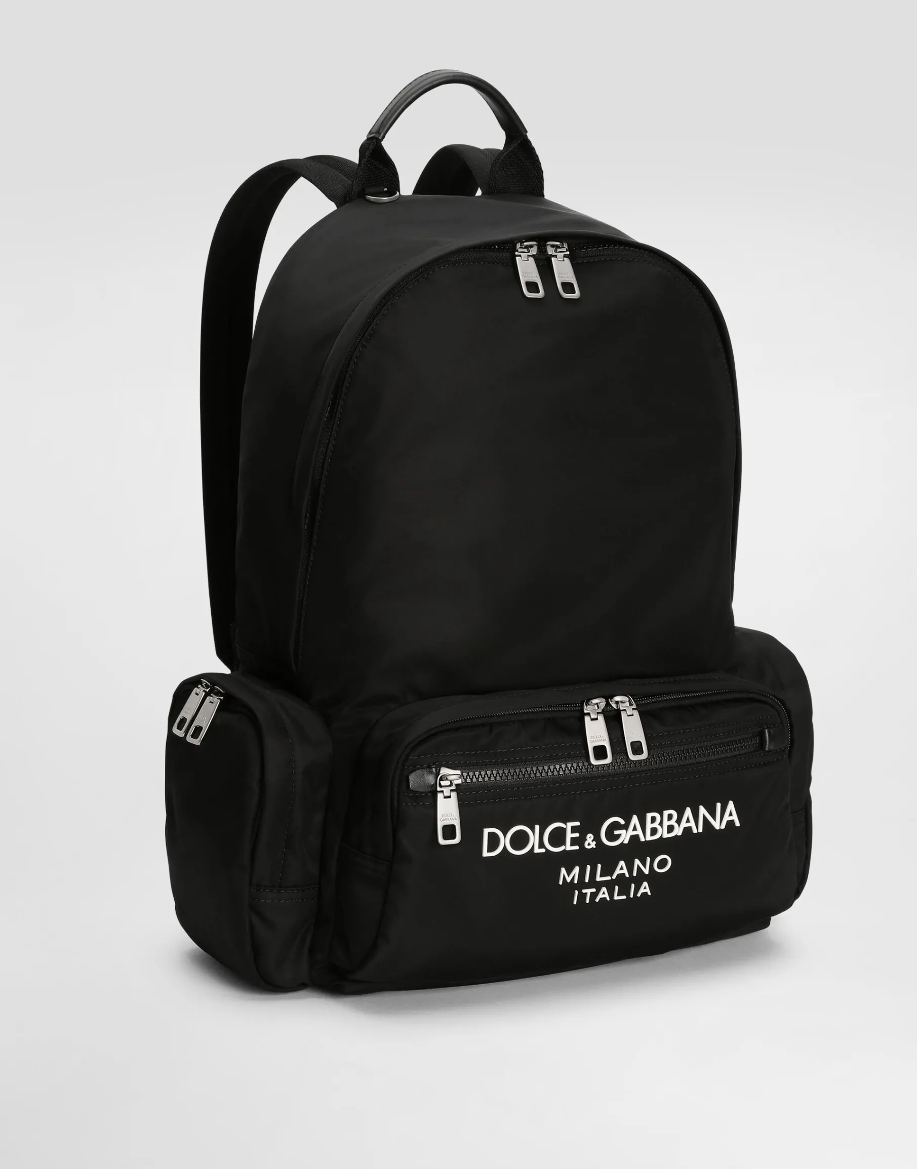 Nylon backpack with rubberized logo