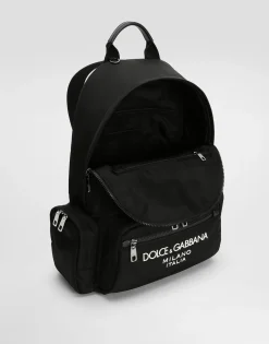 Nylon backpack with rubberized logo