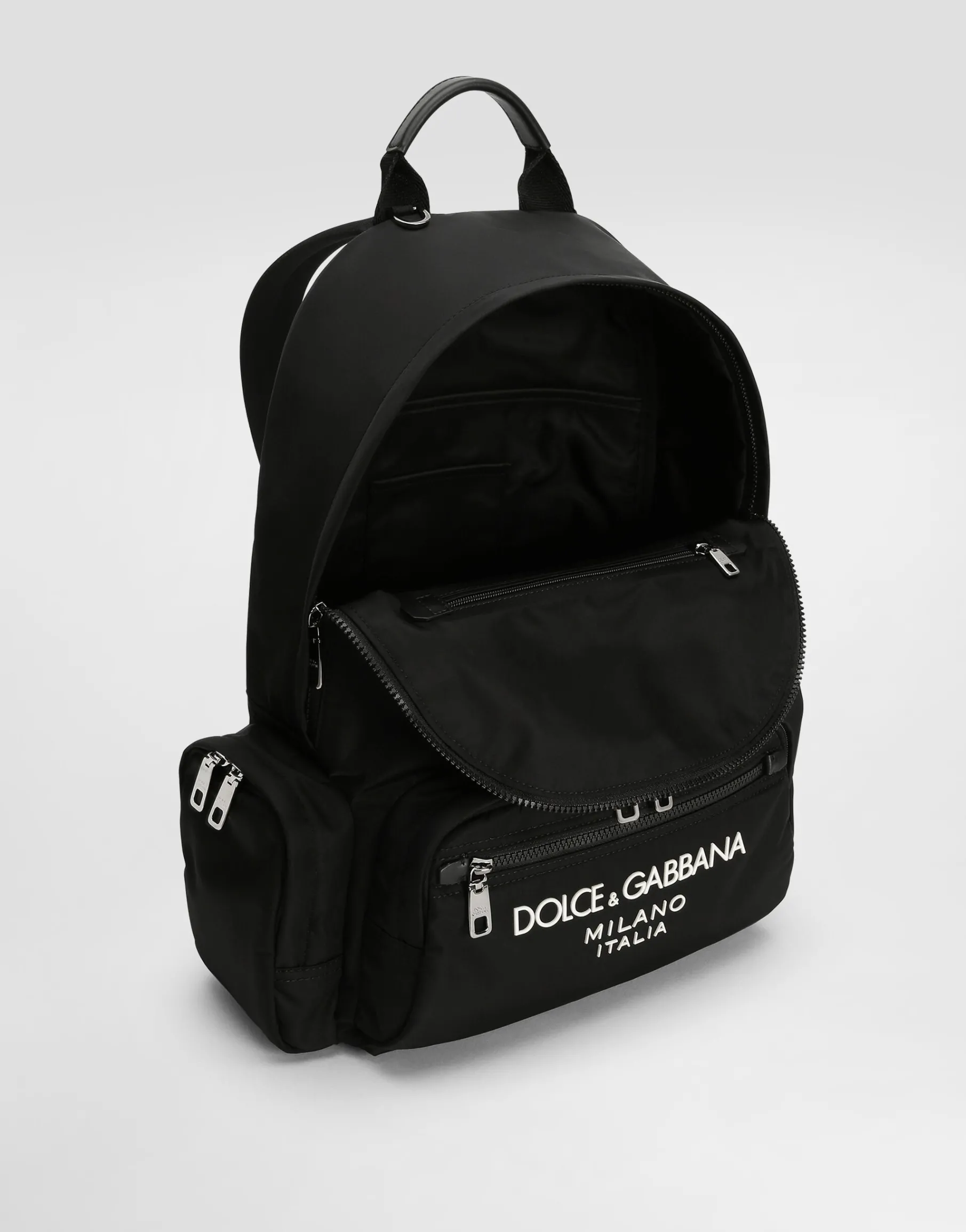 Nylon backpack with rubberized logo