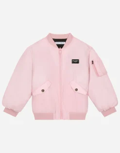 Nylon bomber jacket with logo tag