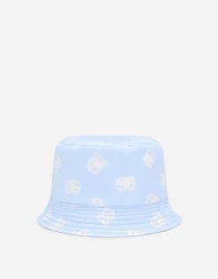 Nylon bucket hat with all-over logo print