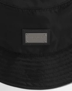 Nylon bucket hat with branded plate