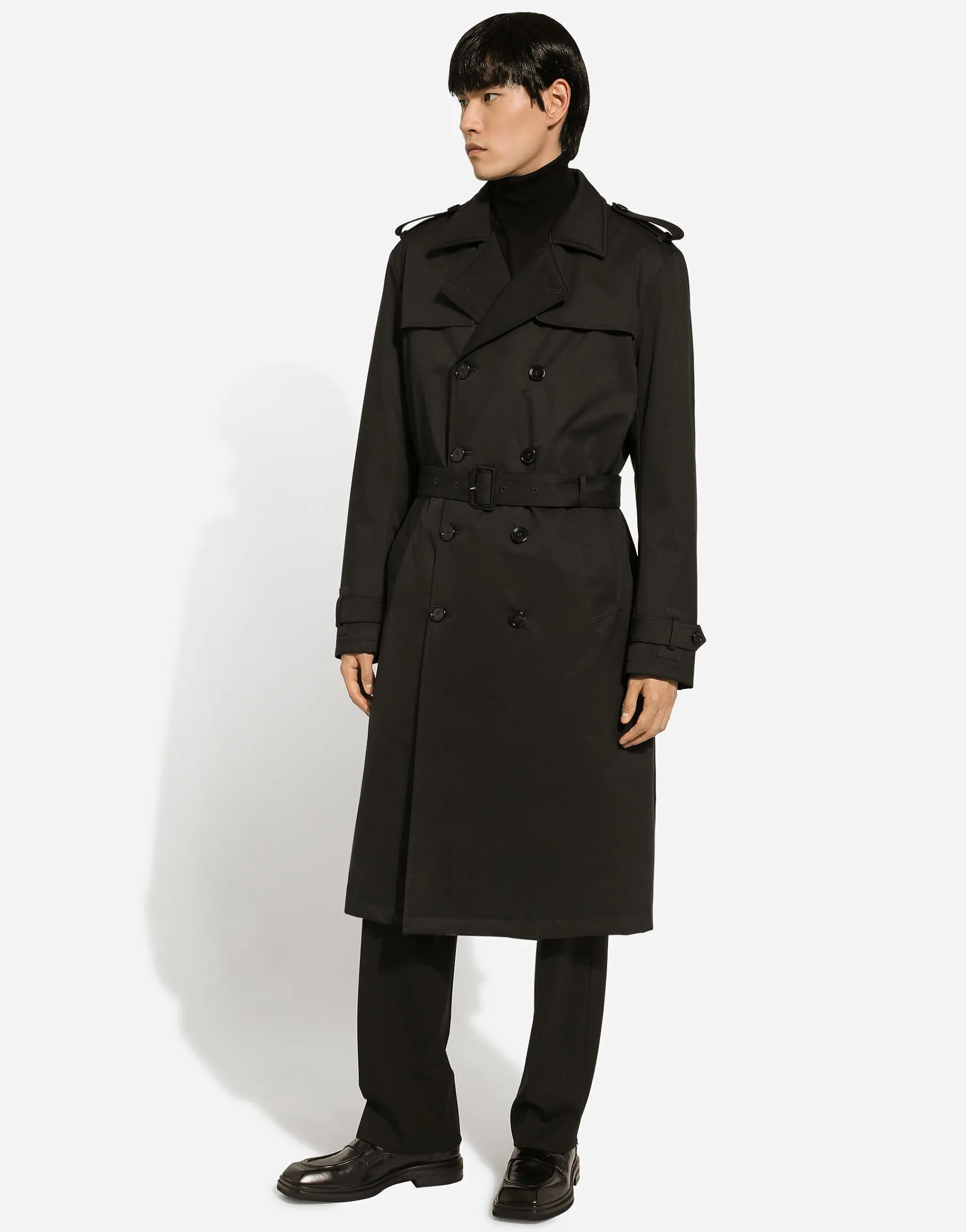 Nylon double-breasted trench coat