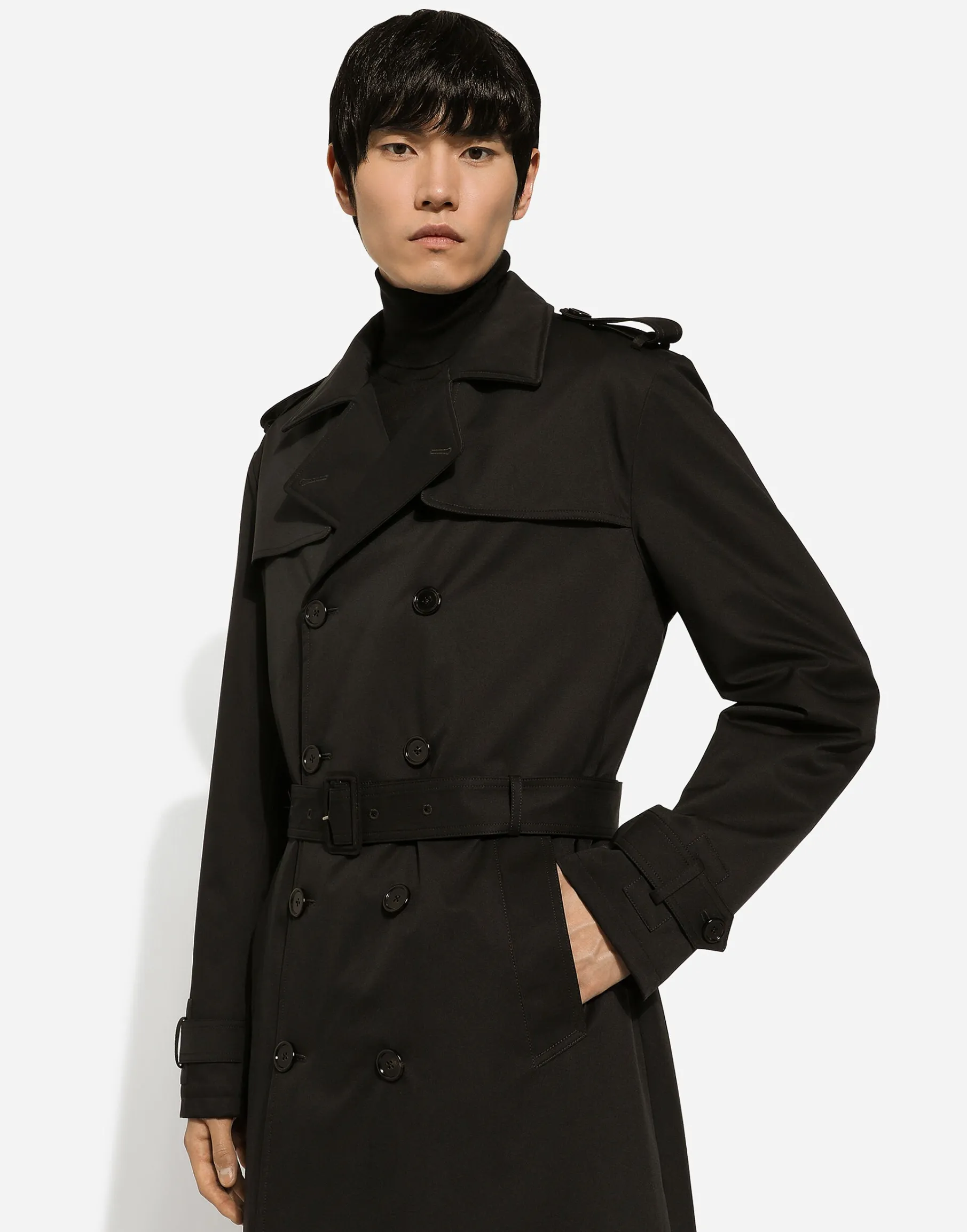 Nylon double-breasted trench coat