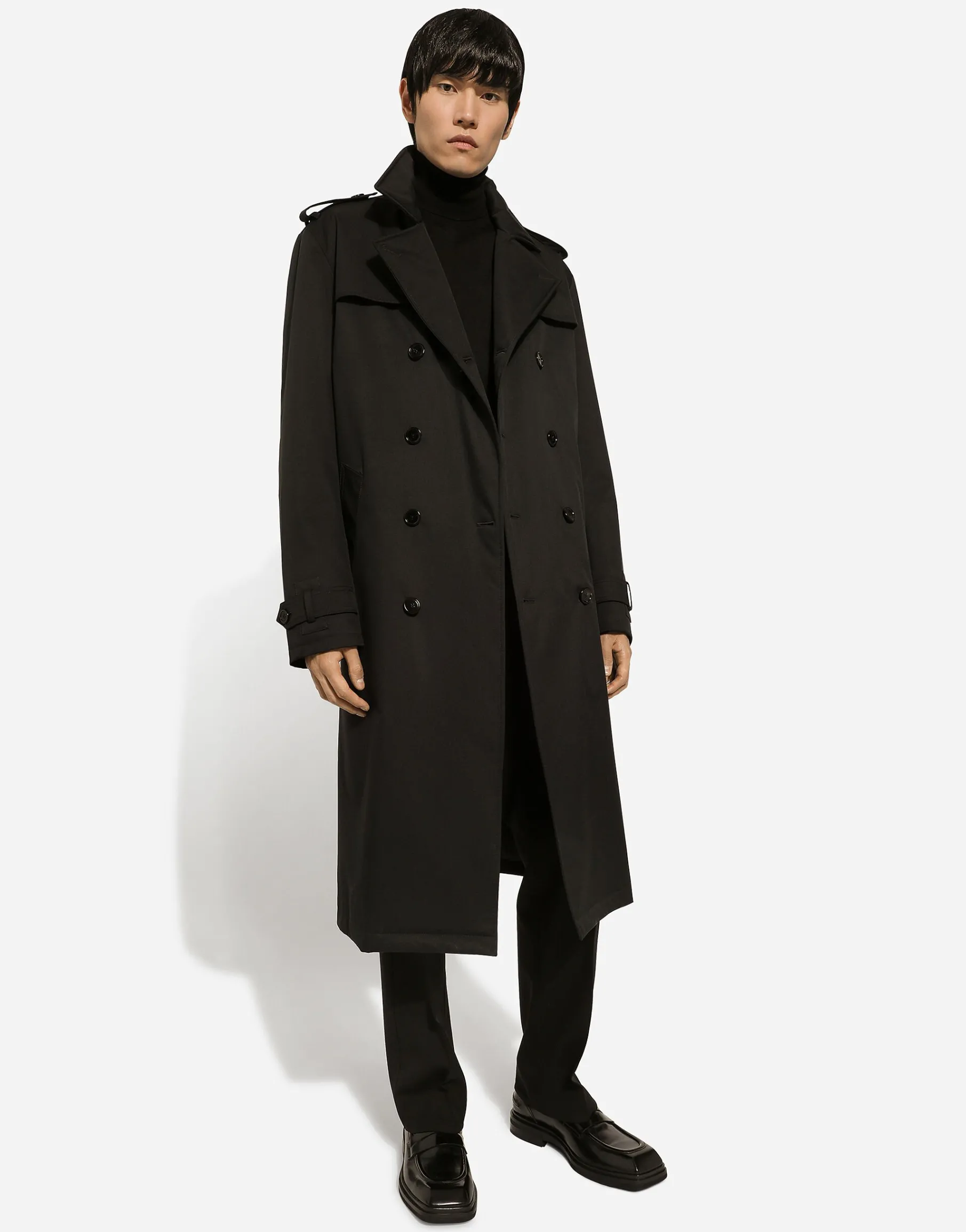 Nylon double-breasted trench coat