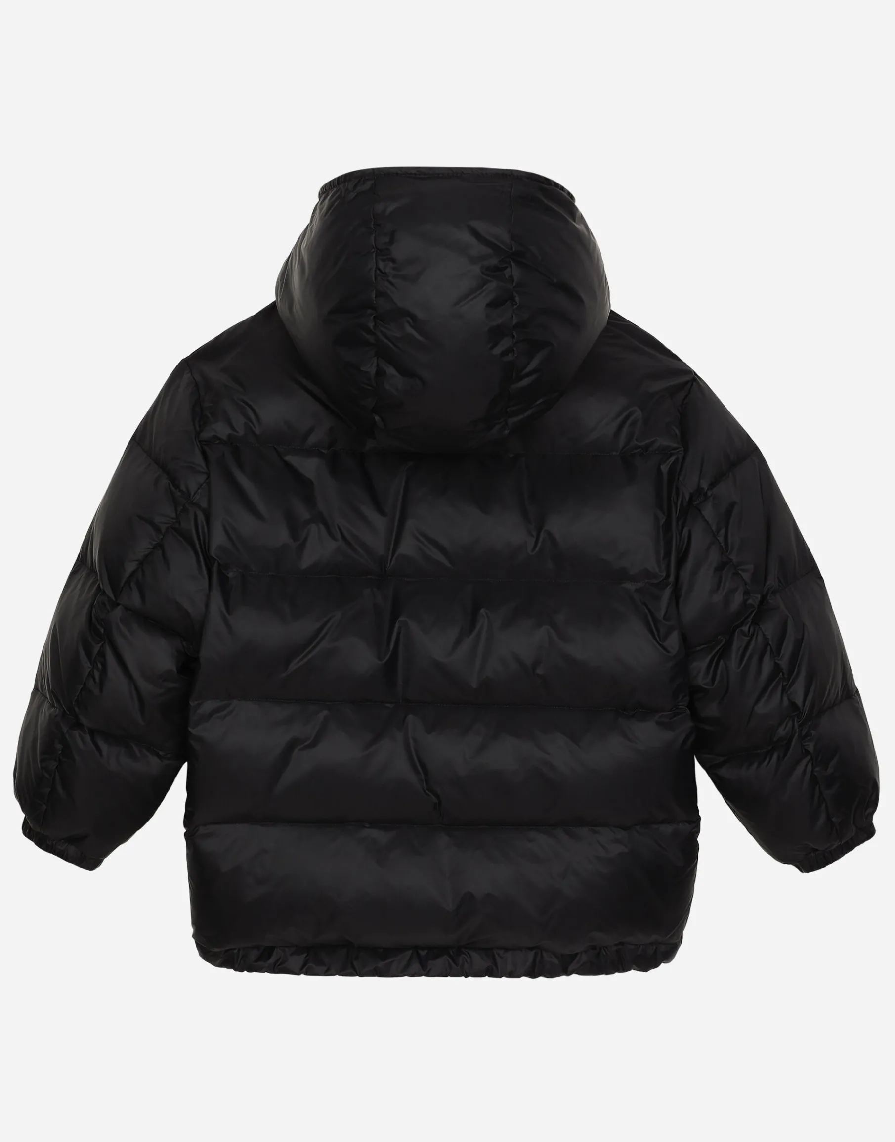 Nylon down jacket with hood and logo tag