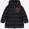 Nylon down jacket with rose patch