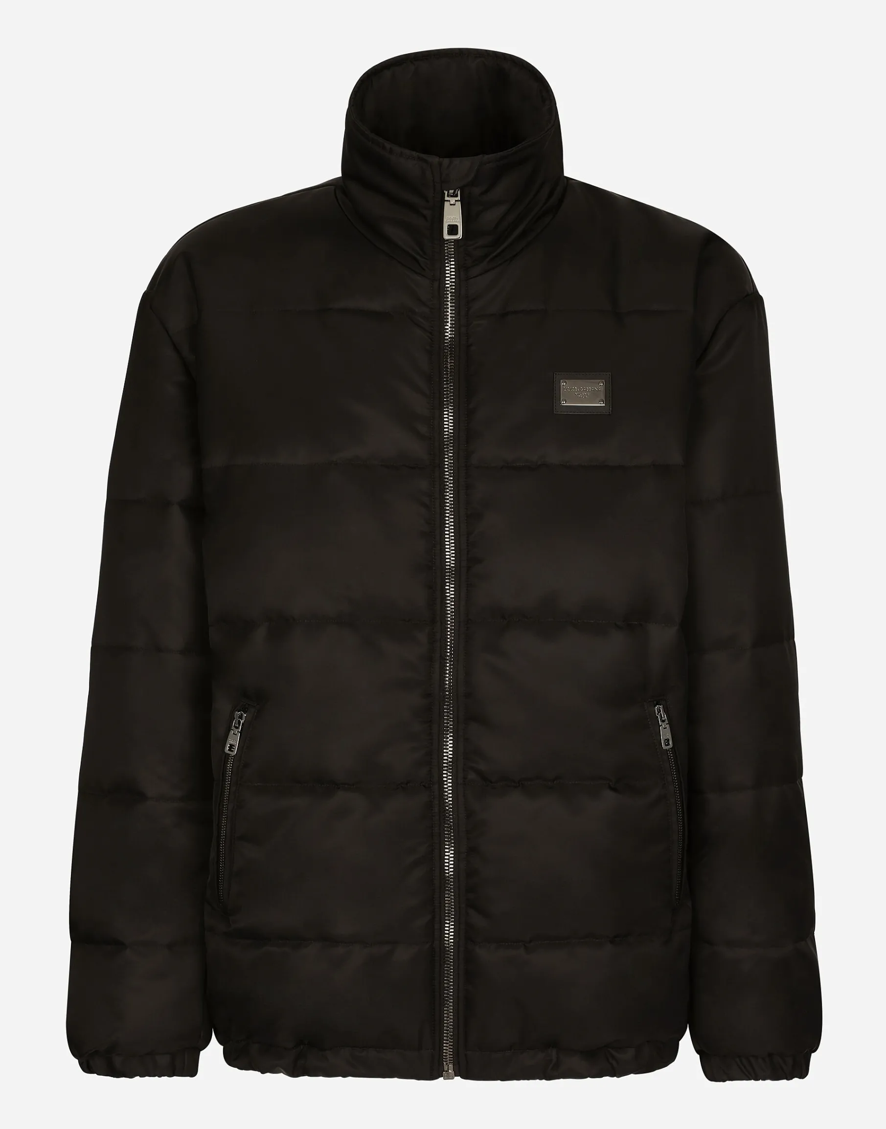 Nylon high-necked jacket with branded tag