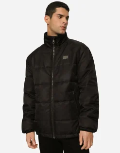 Nylon high-necked jacket with branded tag