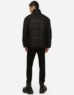 Nylon high-necked jacket with branded tag