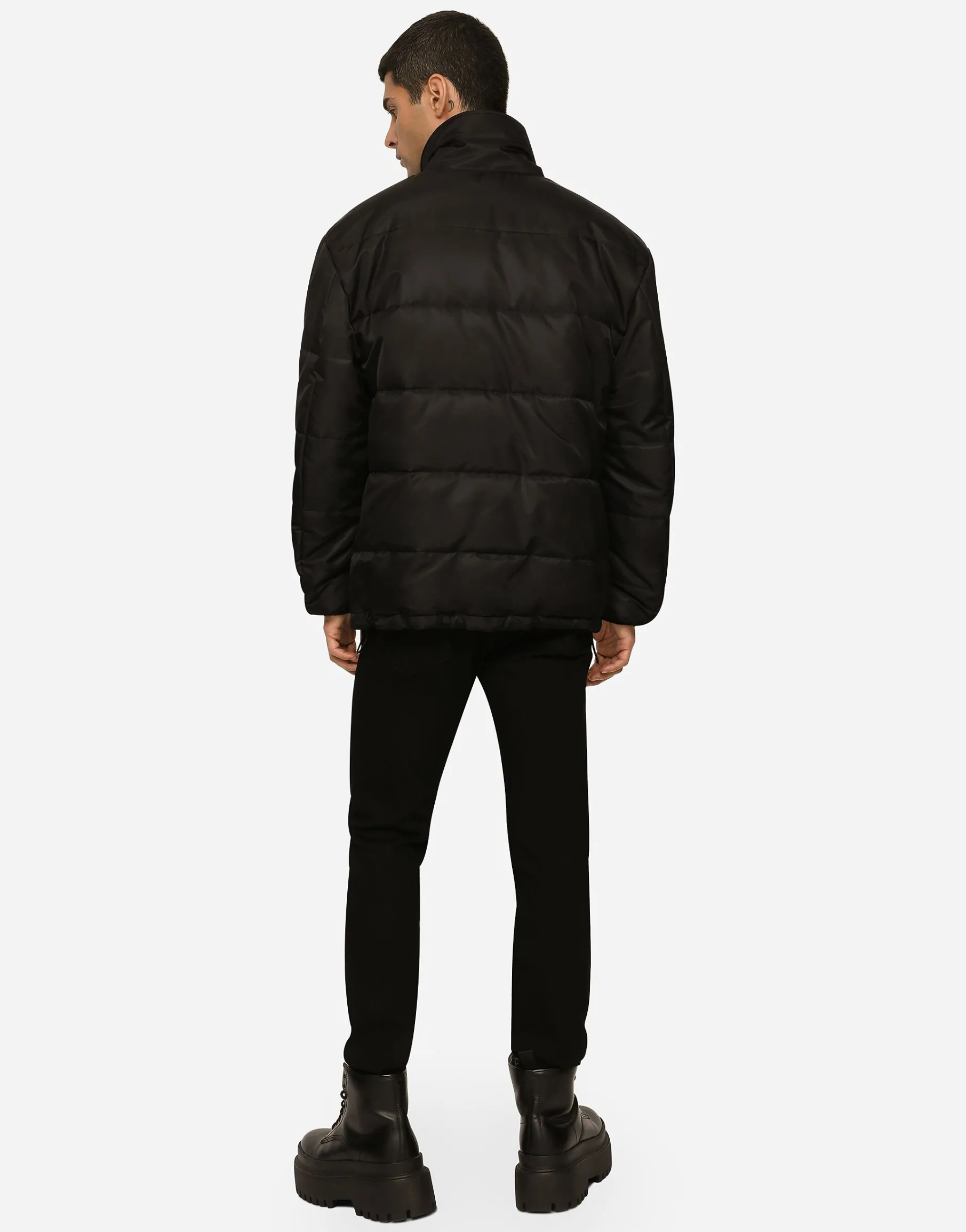 Nylon high-necked jacket with branded tag