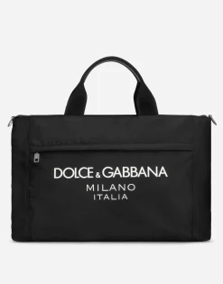 Nylon holdall with rubberized logo