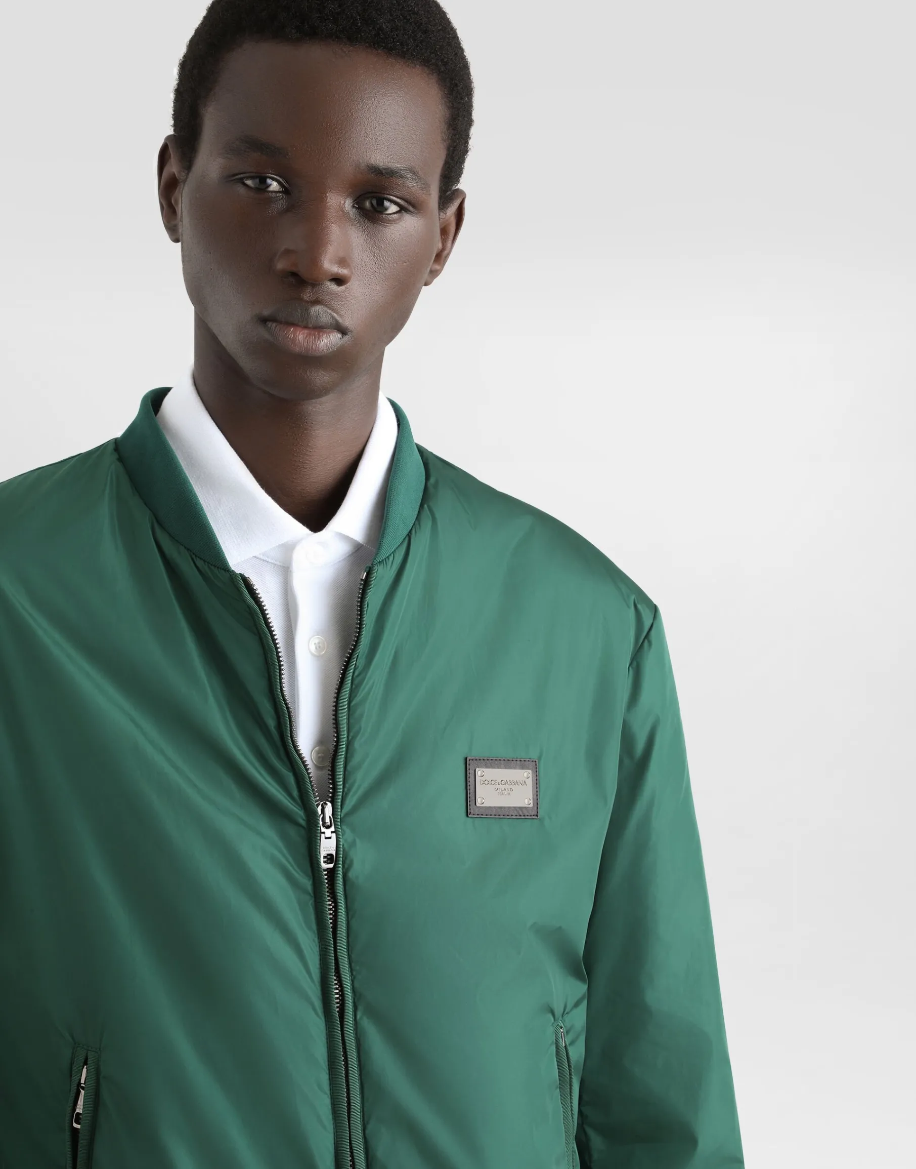 Nylon jacket with branded tag