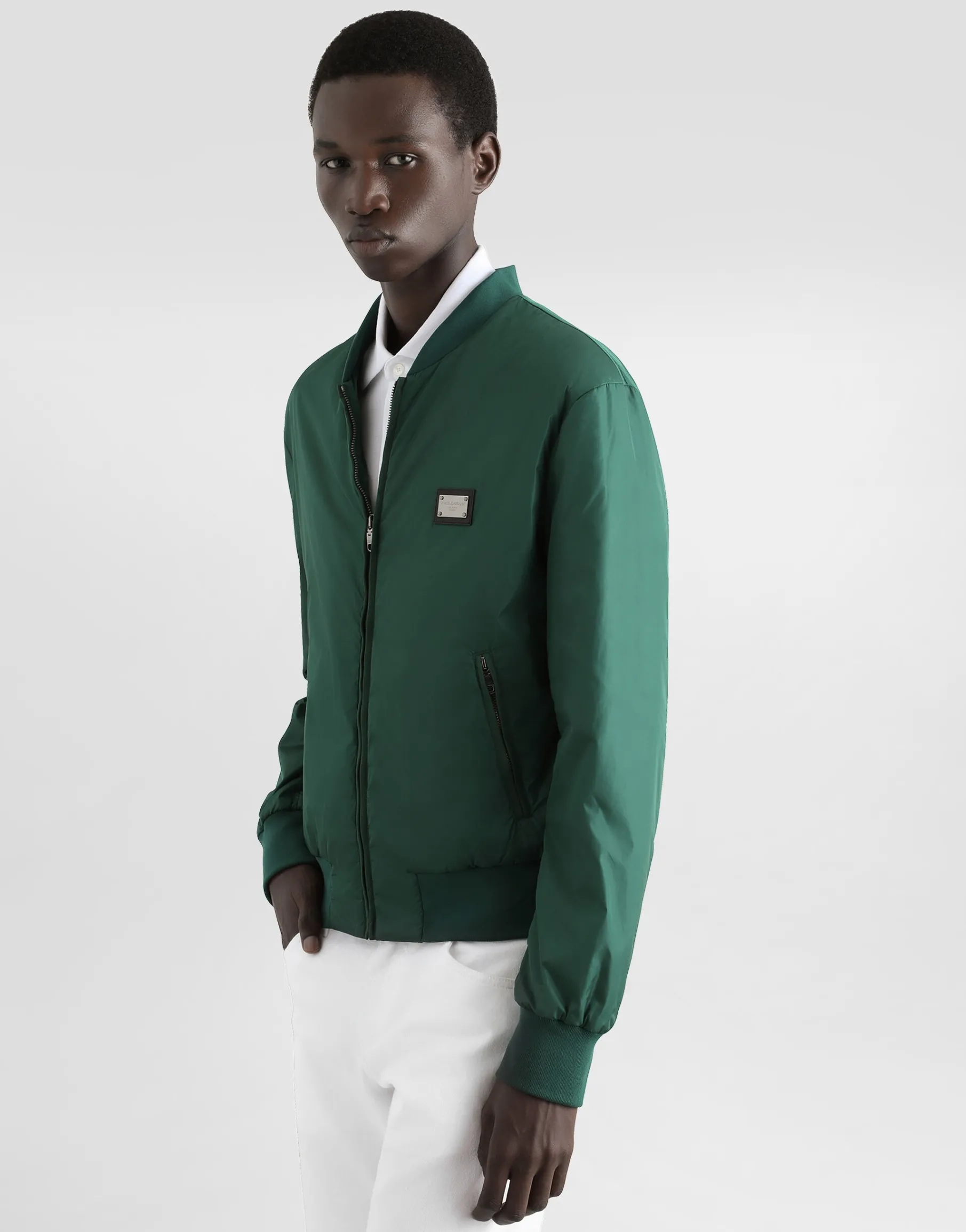 Nylon jacket with branded tag