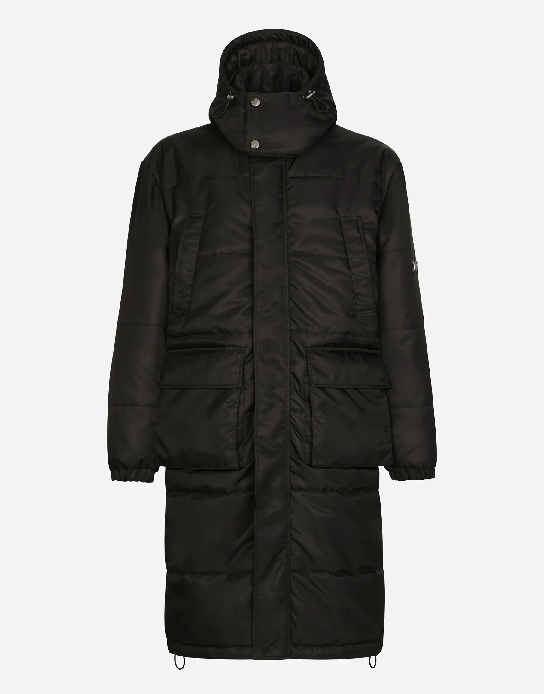 Nylon jacket with hood and branded tag
