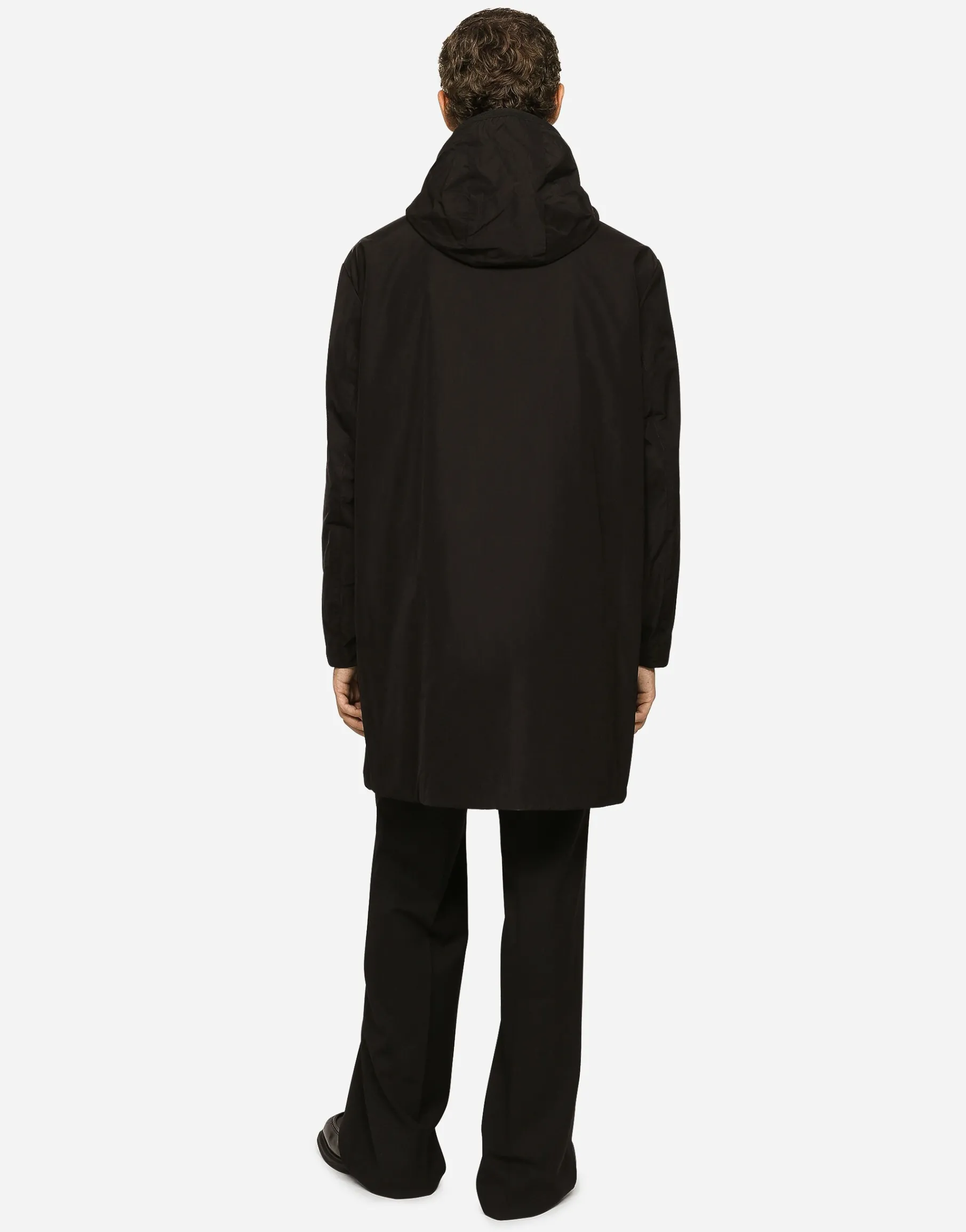 Nylon parka with hood and branded tag