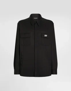 Nylon shirt with logo tag
