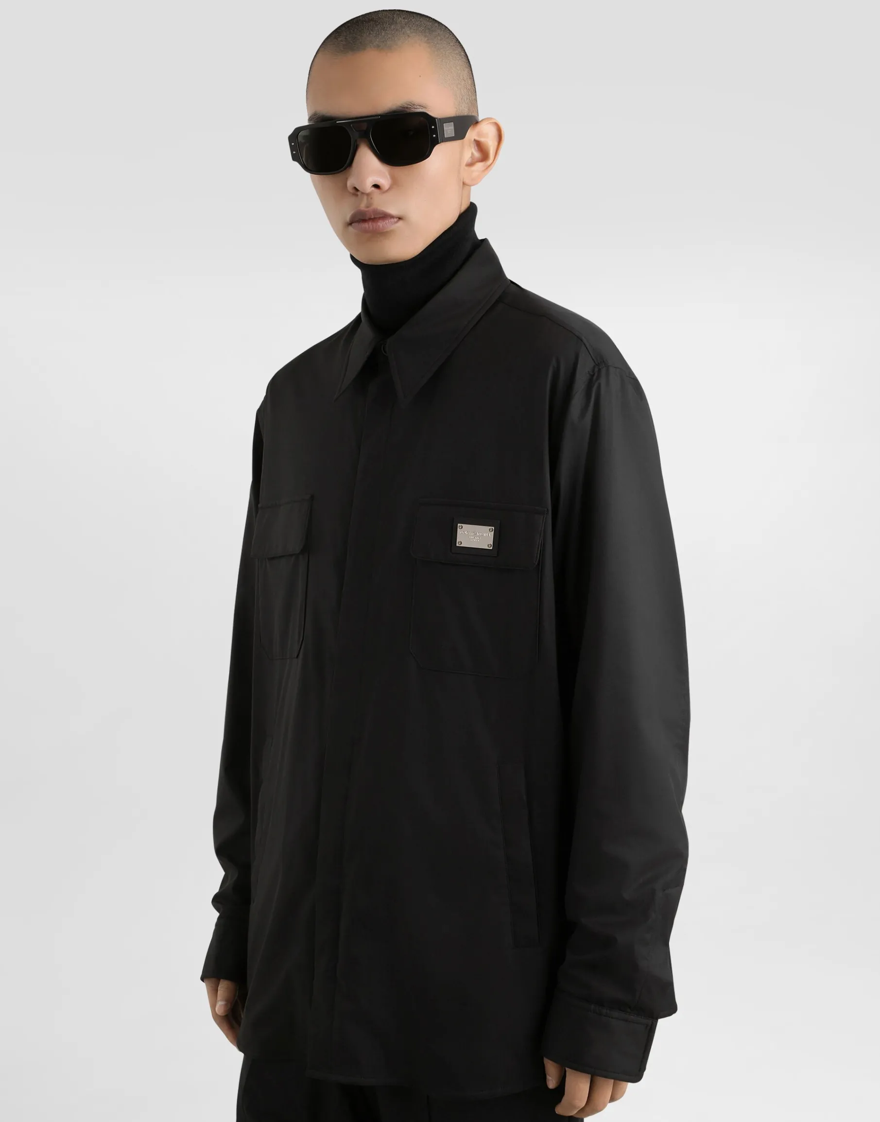 Nylon shirt with logo tag