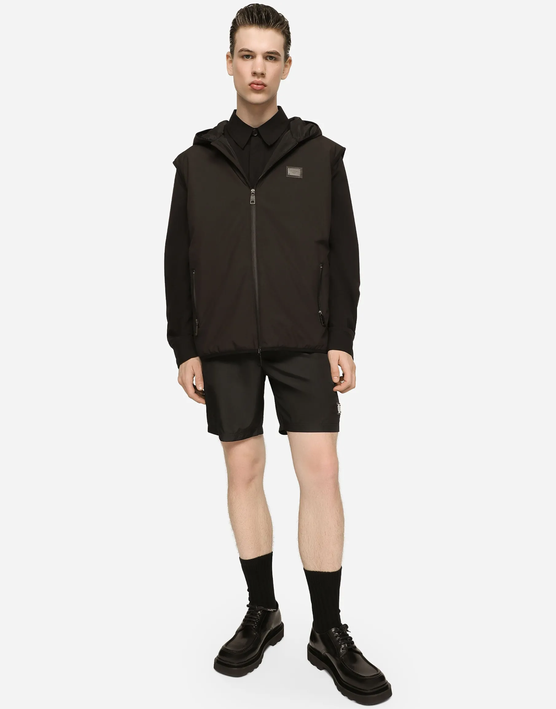 Nylon shirt with logo tag