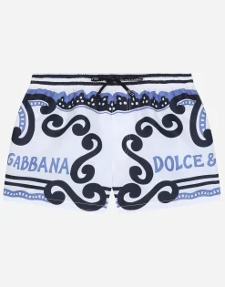 Nylon swim trunks with Marina print