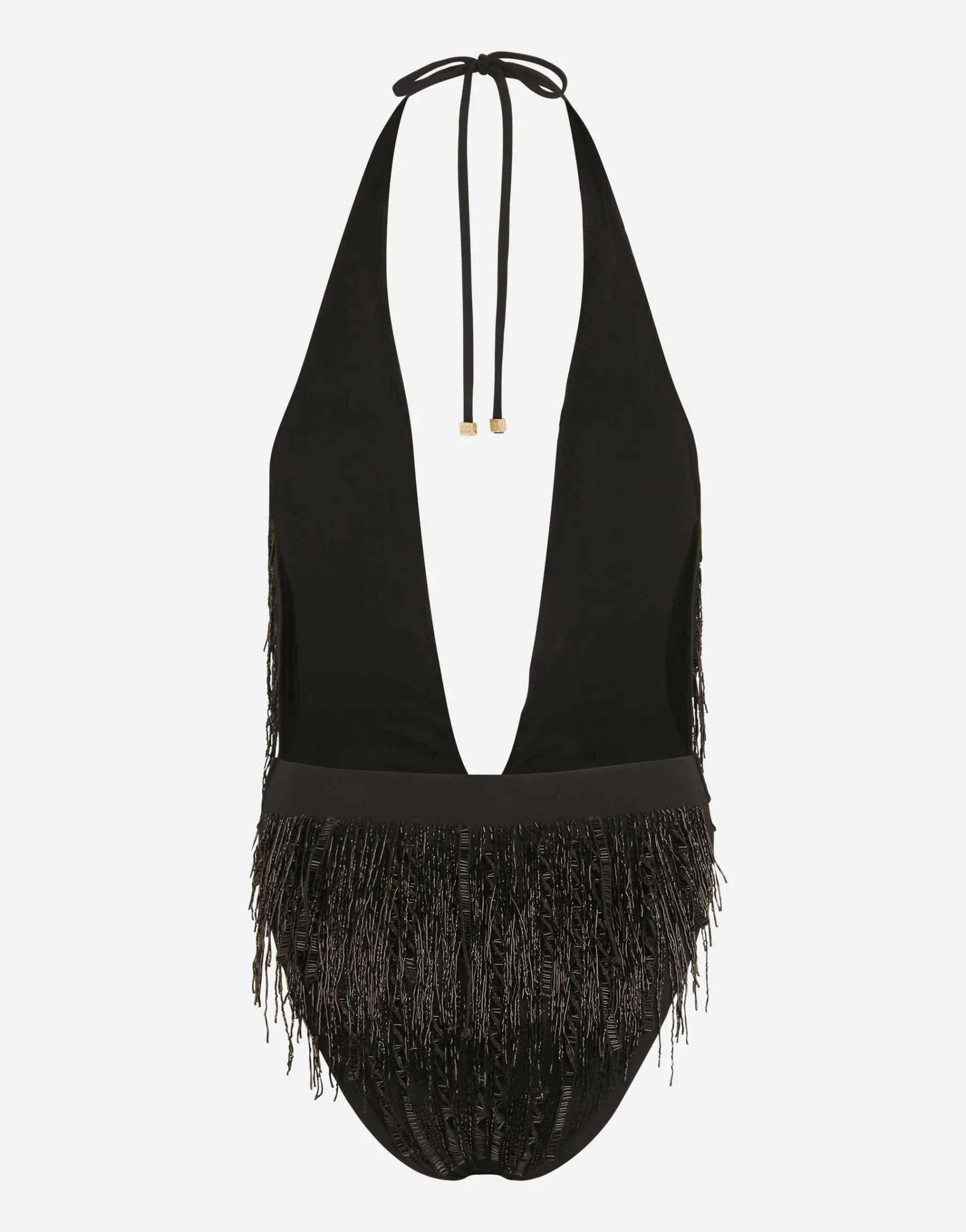 One-piece swimsuit with bead fringing