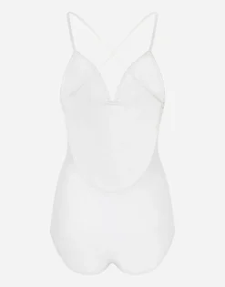 One-piece swimsuit with plunging neckline