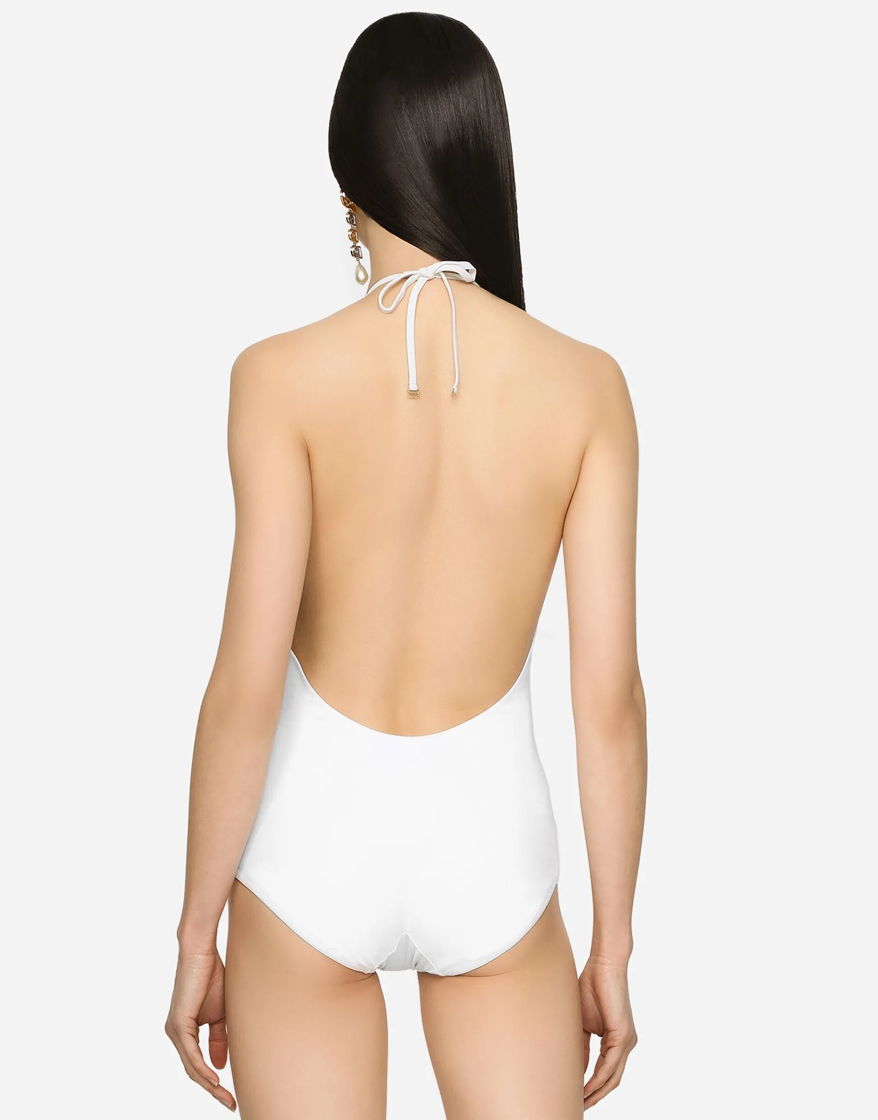One-piece swimsuit with plunging neckline