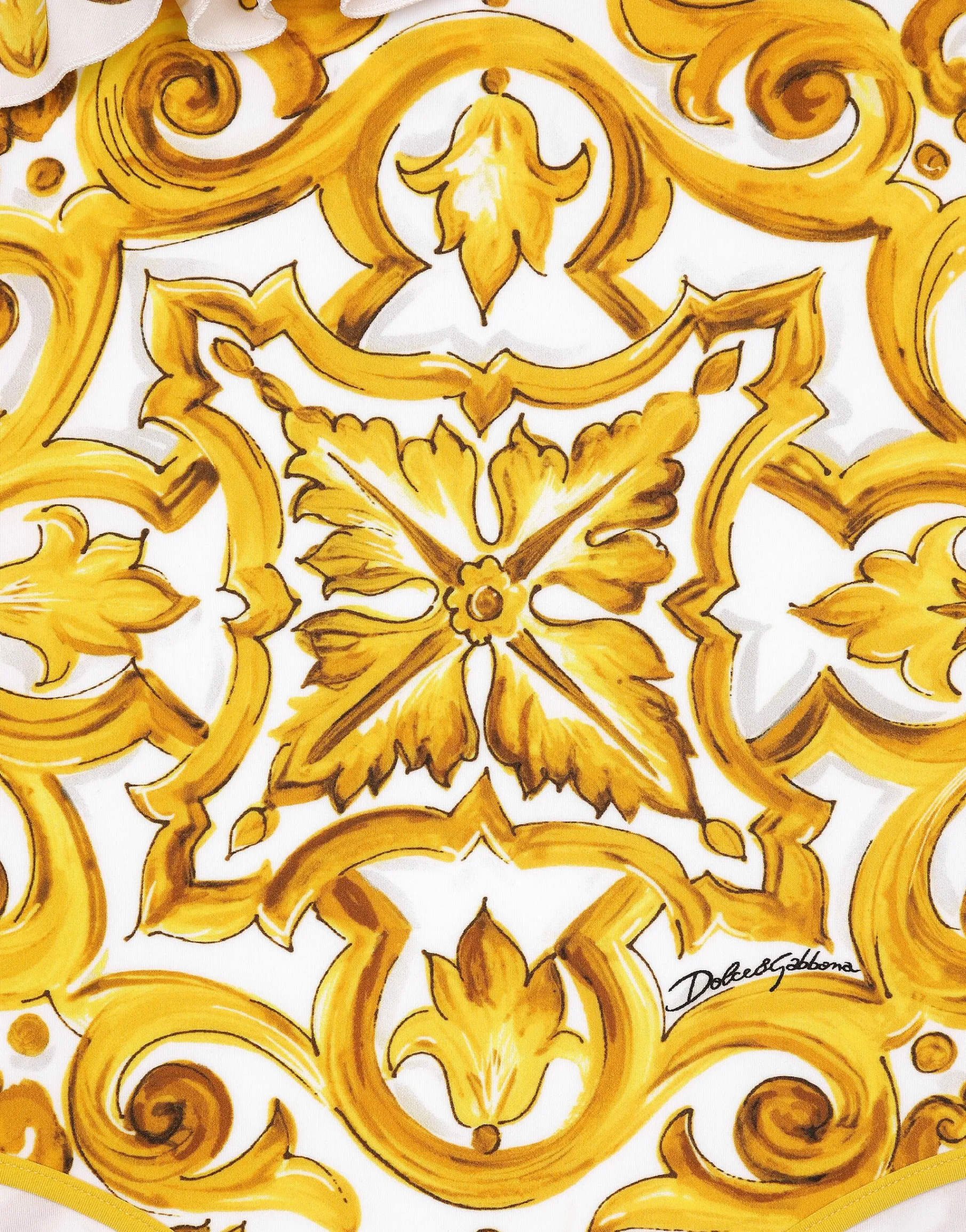 One-piece swimsuit with yellow majolica print