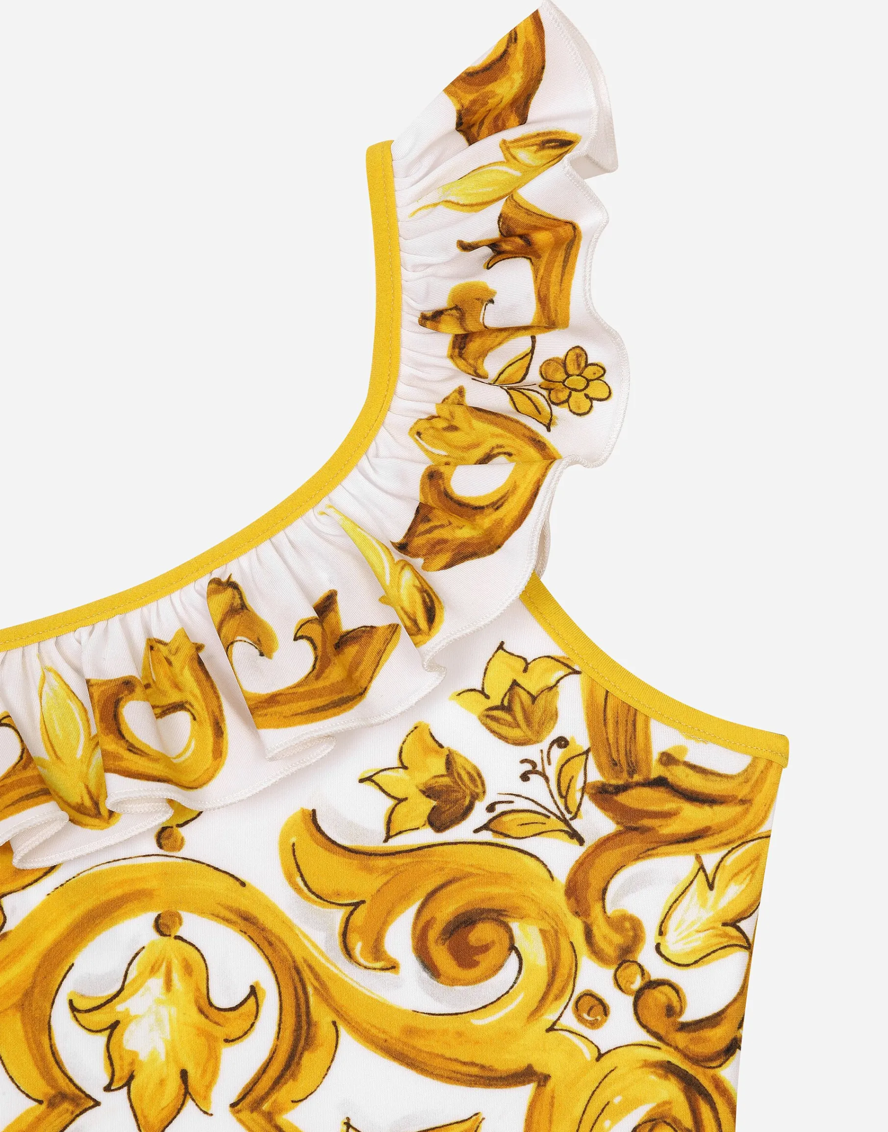 One-piece swimsuit with yellow majolica print