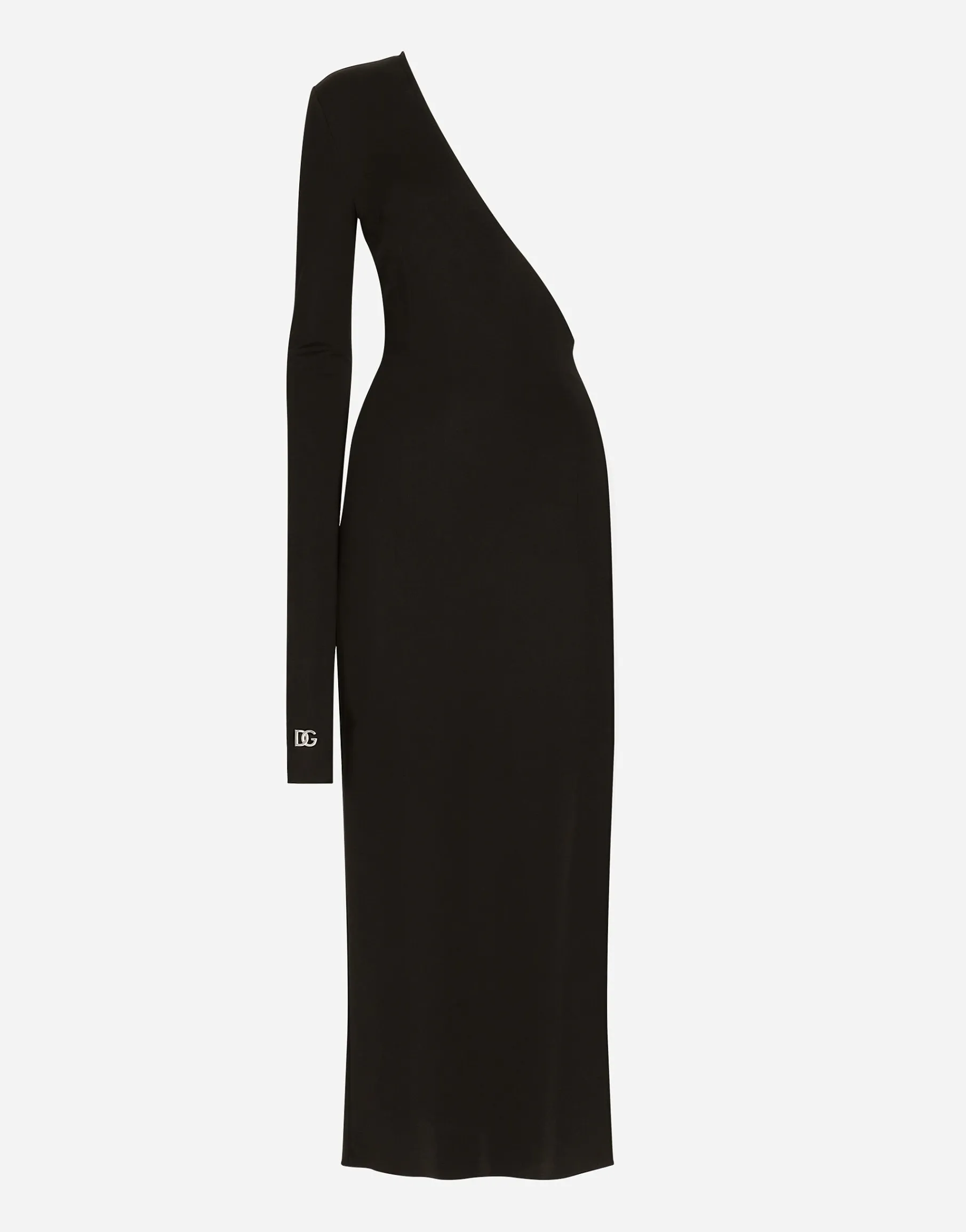One-shoulder jersey dress with detached sleeve detail