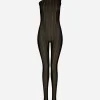 One-shoulder tulle jacquard jumpsuit