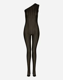 One-shoulder tulle jacquard jumpsuit