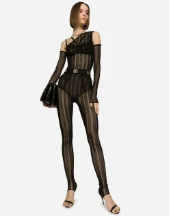 One-shoulder tulle jacquard jumpsuit