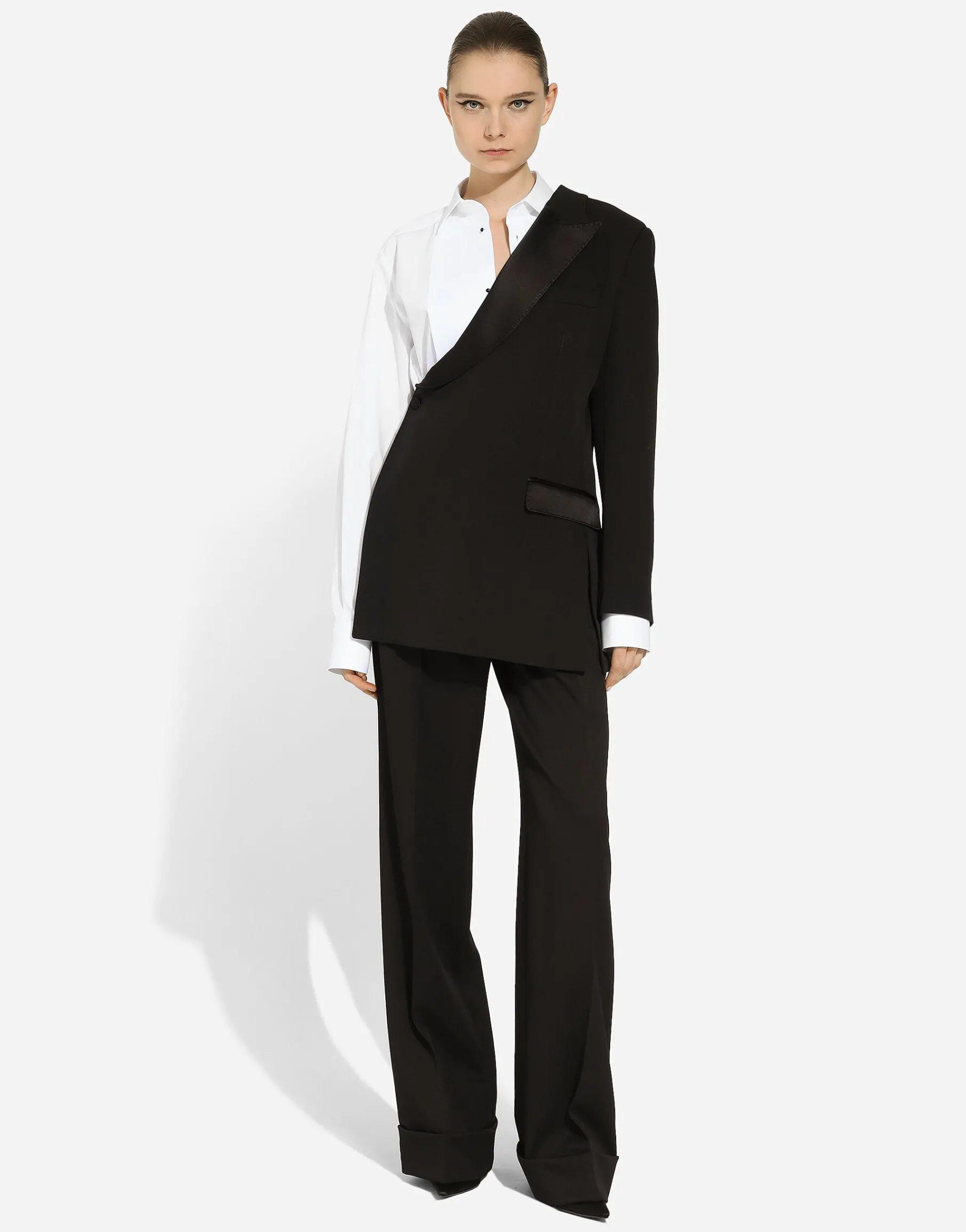 One-shoulder wool gabardine jacket