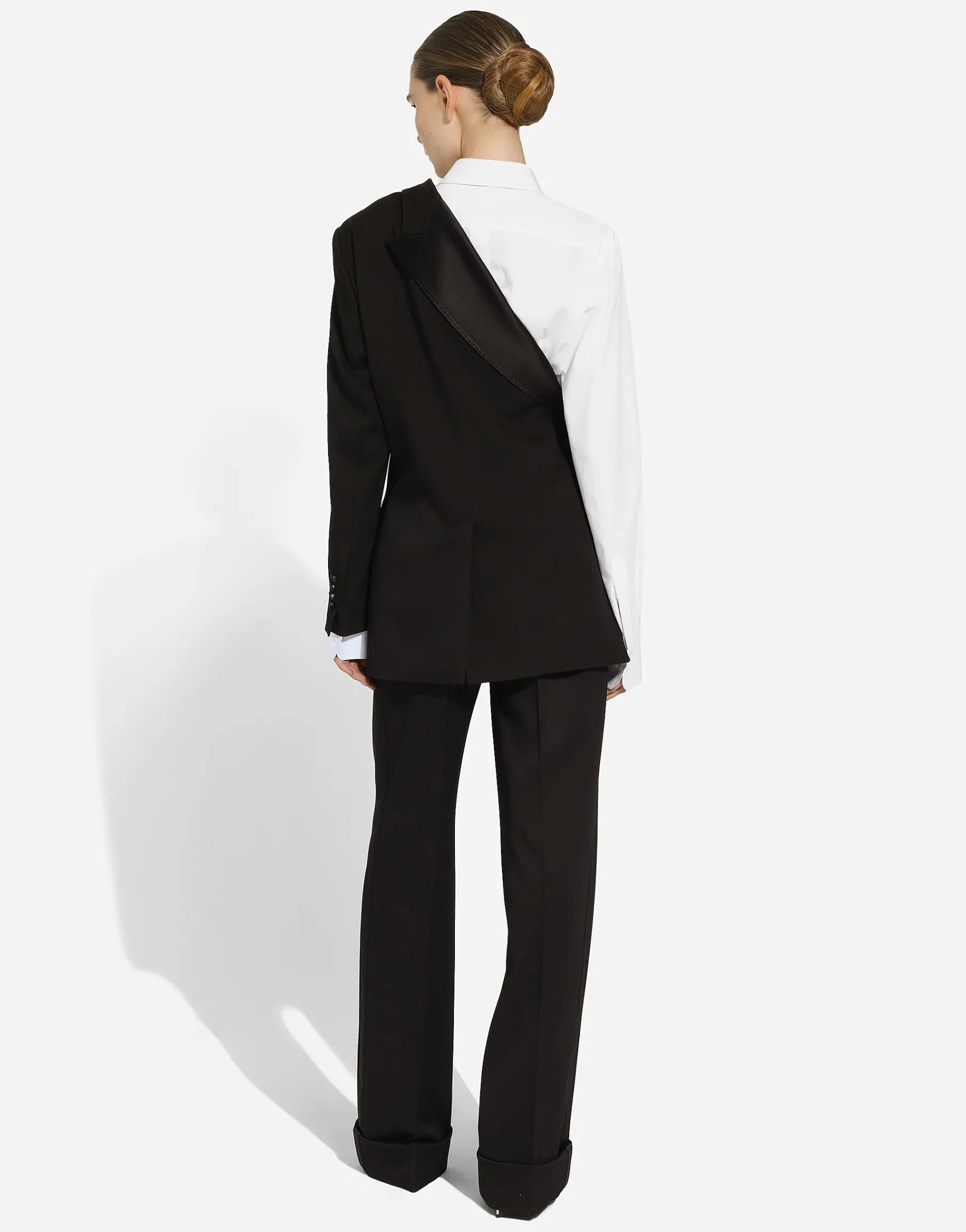 One-shoulder wool gabardine jacket