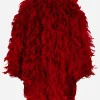 Organza coat with rooster feather embellishment