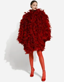 Organza coat with rooster feather embellishment