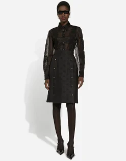 Organza shirt with lace appliqués