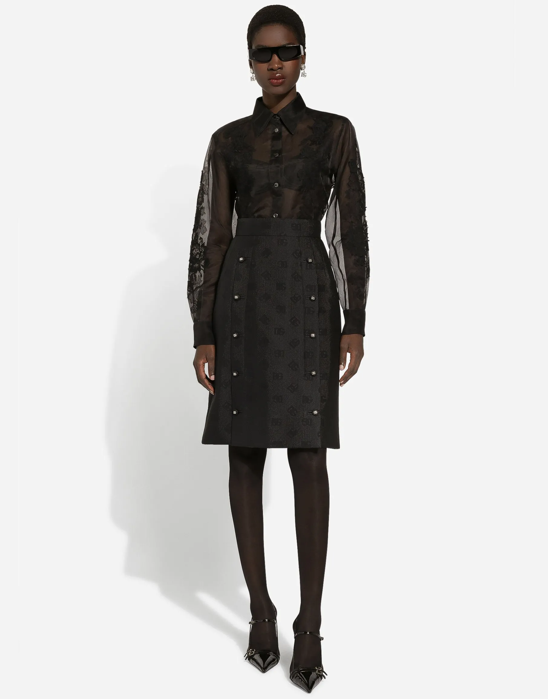 Organza shirt with lace appliqués