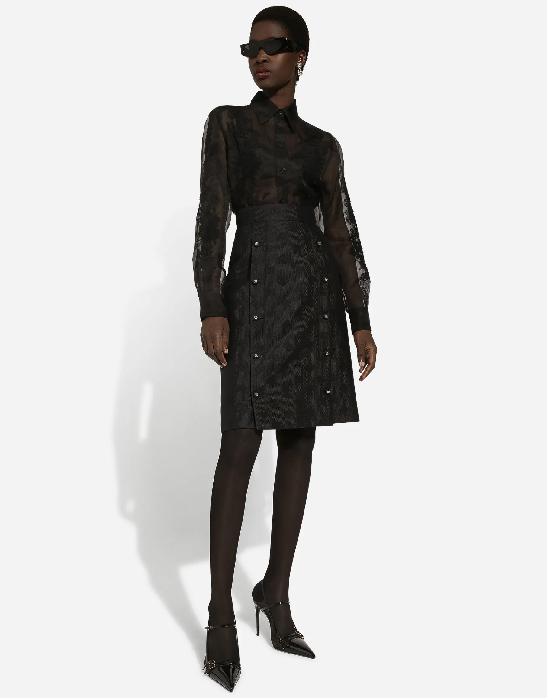 Organza shirt with lace appliqués