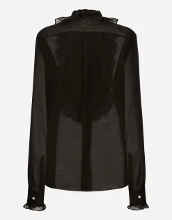 Organza shirt with shirt front and ruffles